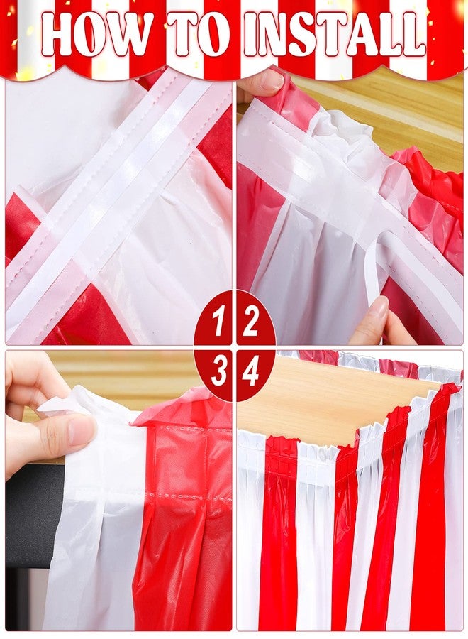 Oudain 18 Pieces Table Skirt Red and White Striped Table Skirts Disposable Carnival Decorations Circus Party Decorations for Carnival Circus Wedding Baby Shower Party Supplies, 29 Inch x 14 ft - Image 4